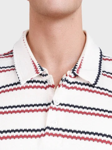 Clozyn Men's White Striped Polo T-Shirt | Premium Cotton Blend Multi-Stripe Casual Polo Tee