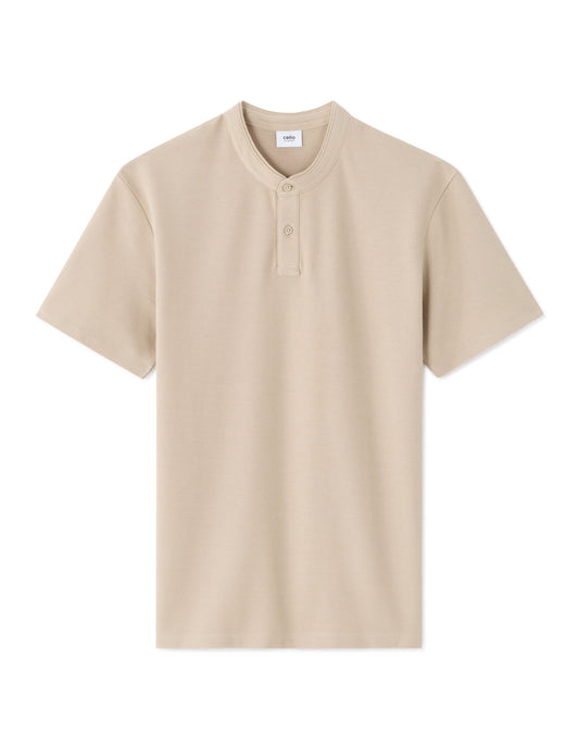 Clozyn Men's Beige Henley T-Shirt | Premium Cotton Blend Casual Half Sleeve Tee