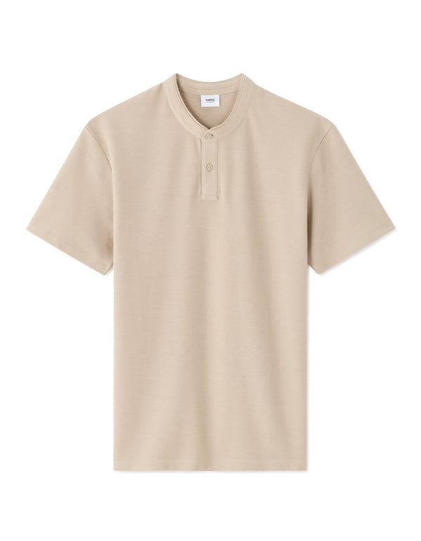 Clozyn Men's Beige Henley T-Shirt | Premium Cotton Blend Casual Half Sleeve Tee