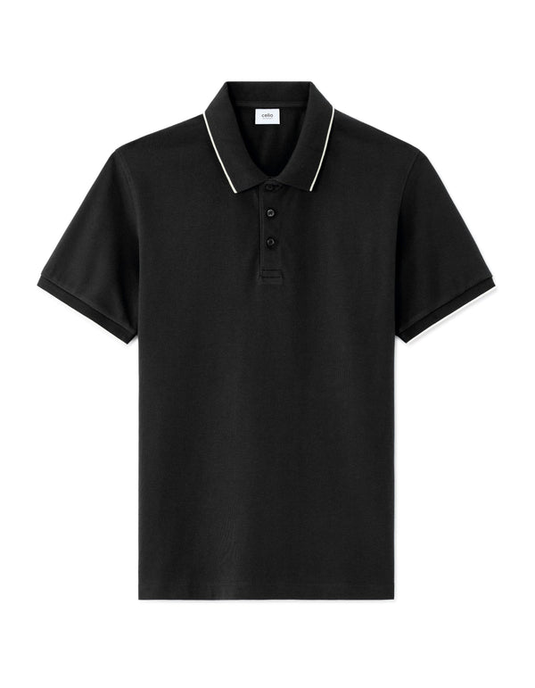 Clozyn Men's Premium Black Polo T-Shirt with Contrast Collar | Classic Cotton Blend Casual Polo Tee