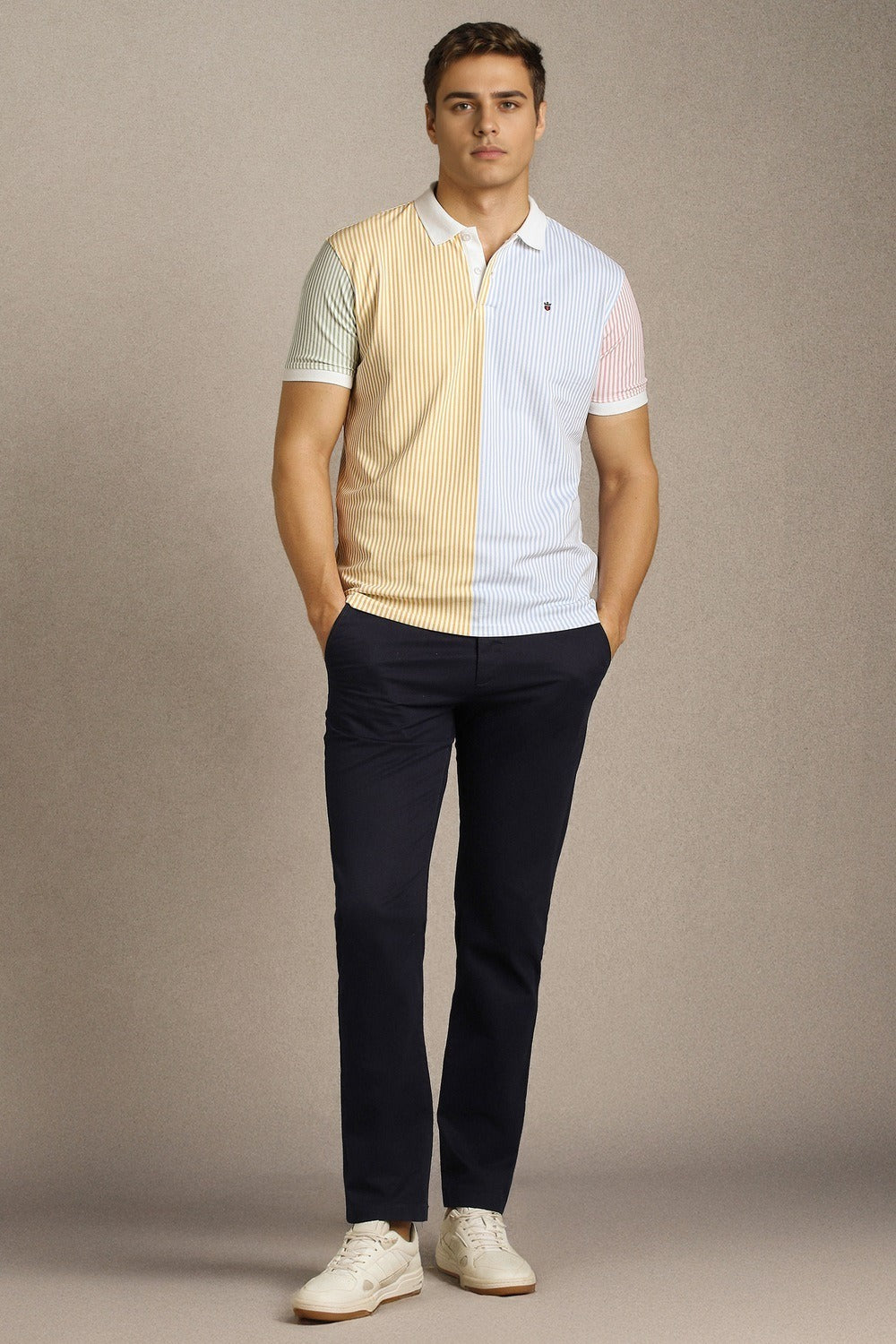 Clozyn Men's Multicolor Vertical Stripe Polo T-Shirt | Premium Cotton Blend Color Block Casual Polo Tee