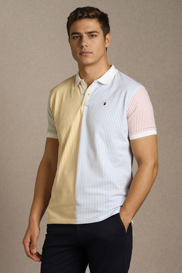 Clozyn Men's Multicolor Vertical Stripe Polo T-Shirt | Premium Cotton Blend Color Block Casual Polo Tee