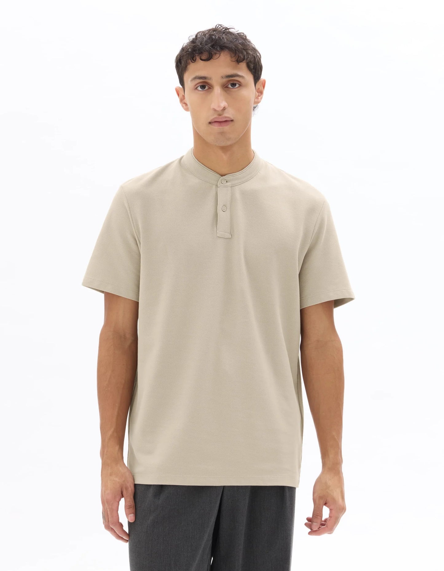 Clozyn Men's Beige Henley T-Shirt | Premium Cotton Blend Casual Half Sleeve Tee