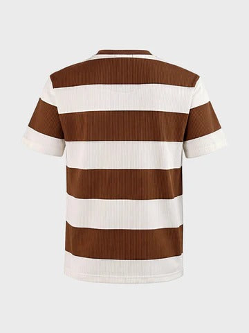 Clozyn Men's Brown & White Striped Ribbed T-Shirt | Premium Textured Cotton Blend Casual Tee