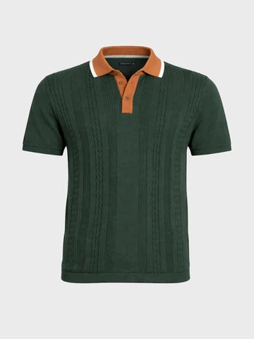 Clozyn Men's Dark Green Textured Polo T-Shirt | Premium Knit Cotton Contrast Collar Polo Tee
