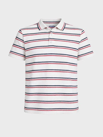 Clozyn Men's White Striped Polo T-Shirt | Premium Cotton Blend Multi-Stripe Casual Polo Tee