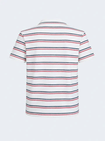Clozyn Men's White Striped Polo T-Shirt | Premium Cotton Blend Multi-Stripe Casual Polo Tee