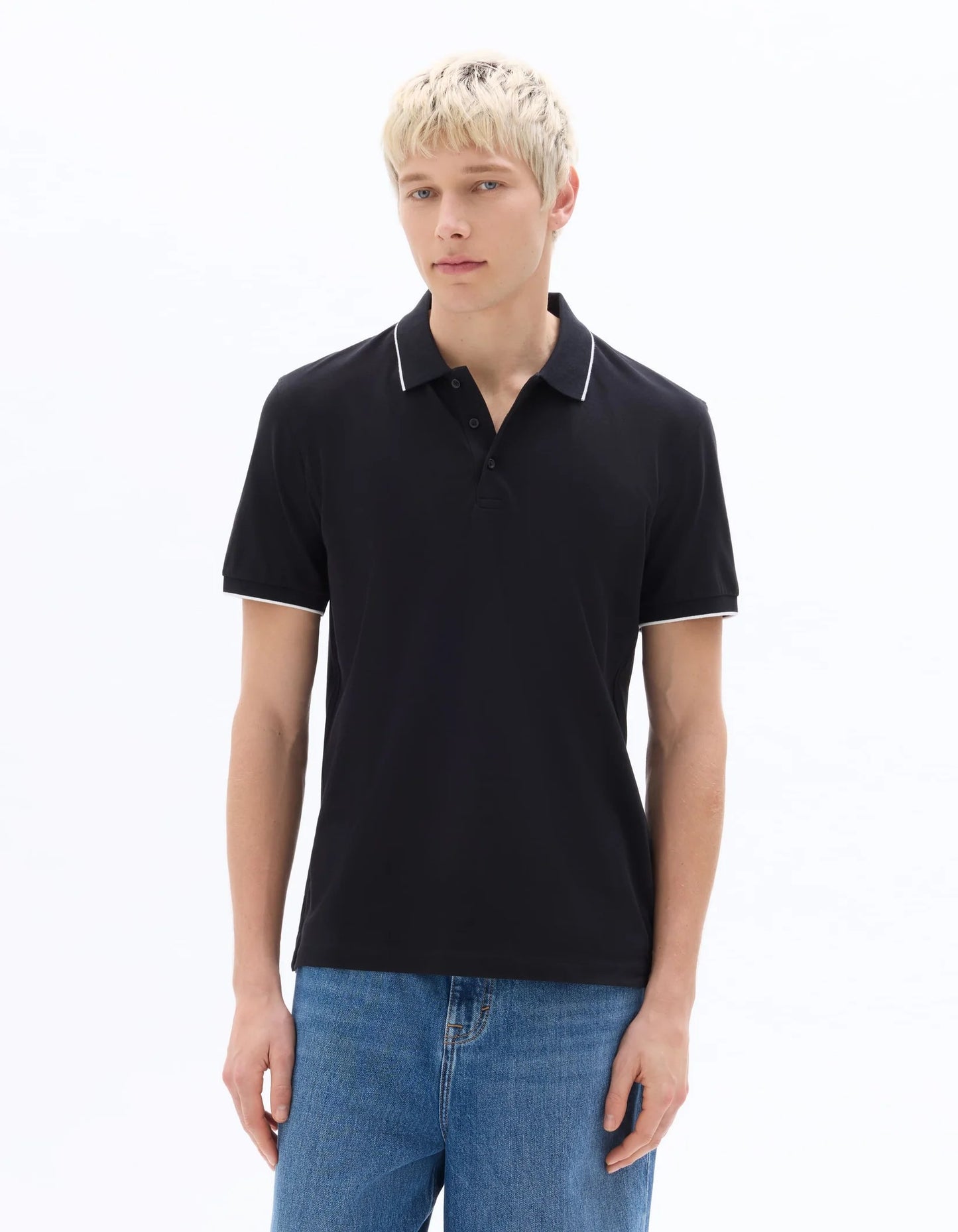 Clozyn Men's Premium Black Polo T-Shirt with Contrast Collar | Classic Cotton Blend Casual Polo Tee